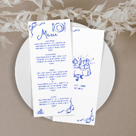 Menu Arco De Mão Azul Retro Moderno