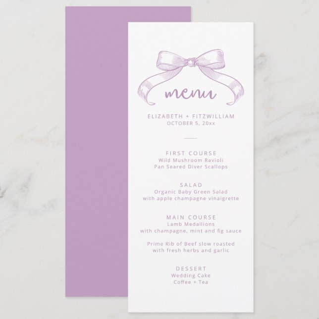 Menu Arco Romântico esboçado | Casamento Lilac em Segun (Frente/Verso)