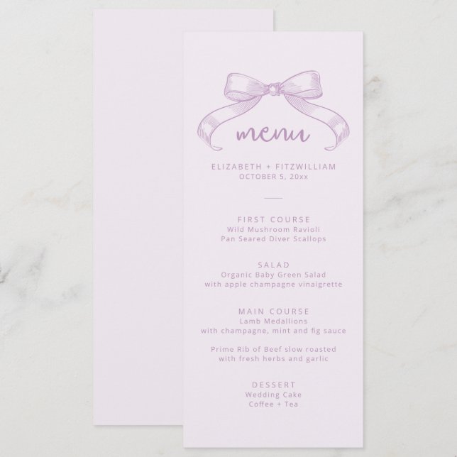Menu Arco Romântico esboçado | Casamento Lilac em Segun (Frente/Verso)