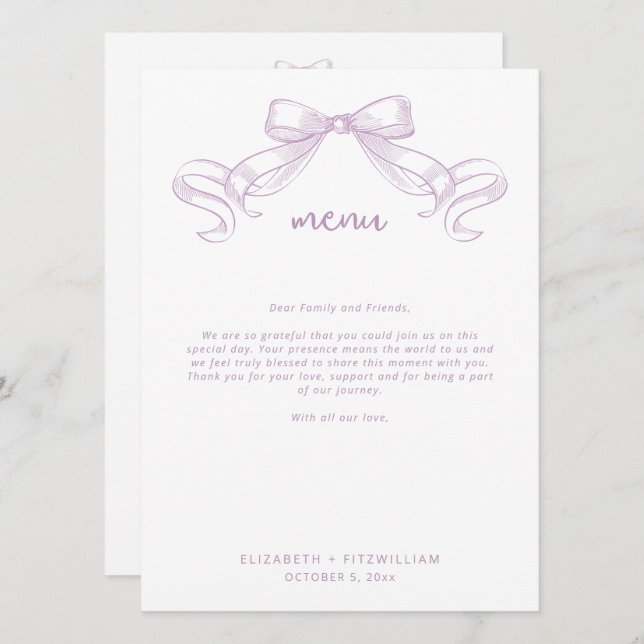 Menu Arco Romântico esboçado | Lilac Obrigado Nota (Frente/Verso)