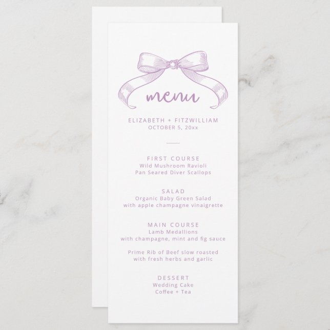 Menu Arco Romântico esboçado | Lilac Wedding (Frente/Verso)