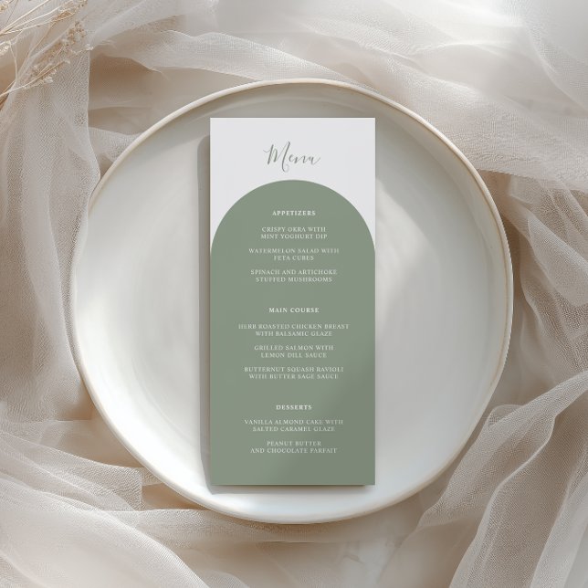 Menu Arco Rústico Retro Boho Verde Salvia para Casament (Criador carregado)