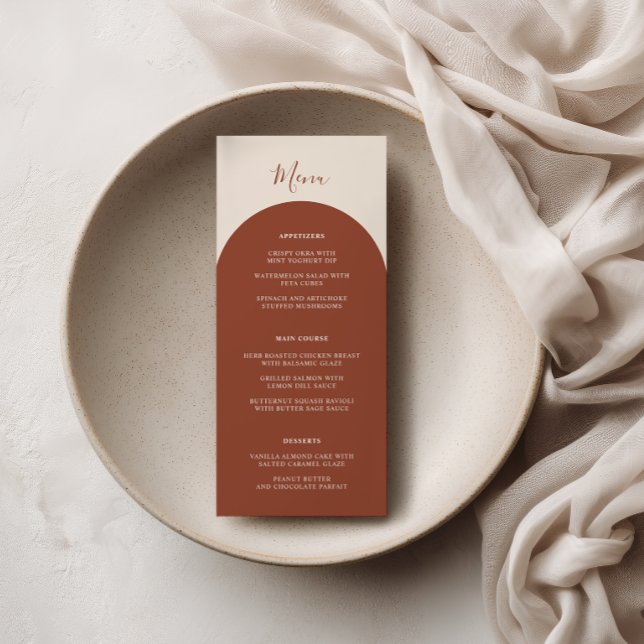 Menu Arcos de Terracota Rústicos Boho Jantar de Casamen (Criador carregado)