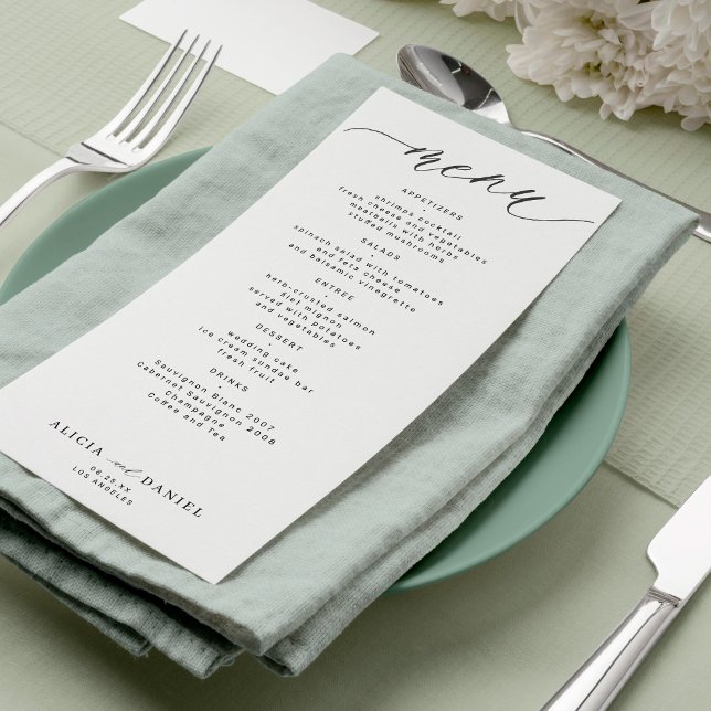 Menu Argumento moderno, casamento preto e branco (Criador carregado)