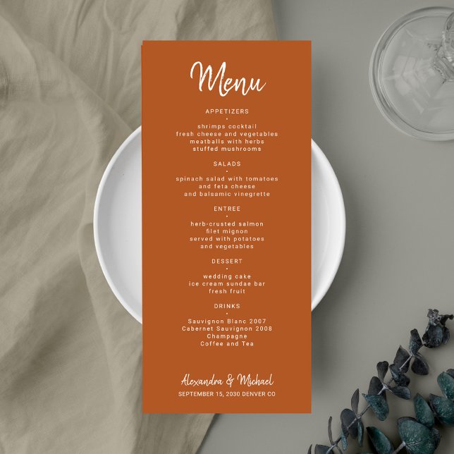 Menu Argumento moderno, simples casamento de terracotta (Criador carregado)
