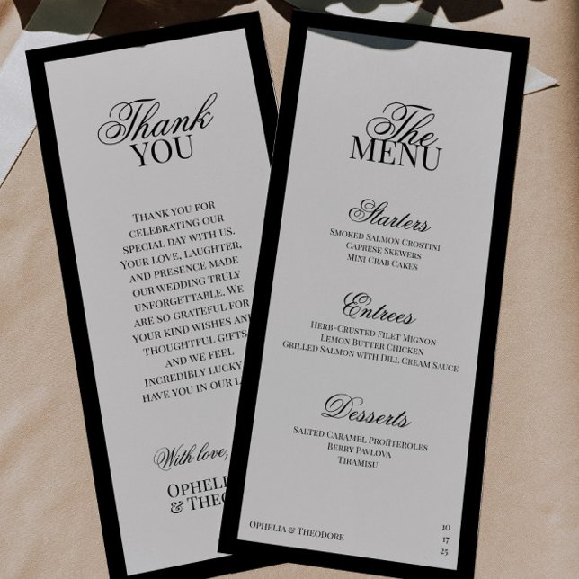 Menu Aria | Black and Beige Minimal Classic Wedding  (Criador carregado)