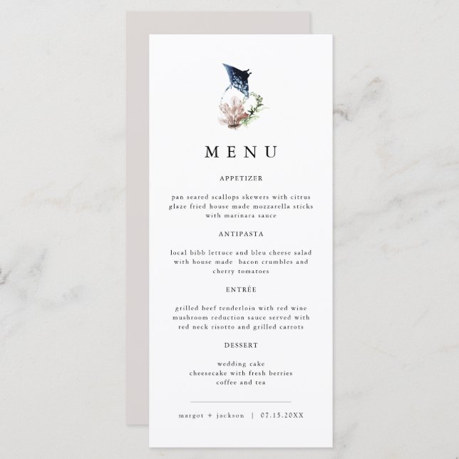 Menu ARIEL Tropical Ocean Coral Manta Ray Beach (Frente/Verso)