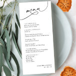 Menu Arranjo Elegante Moderno de Casamento Negro e Bran<br><div class="desc">Projetado para coordenar com a nossa coleção de casamento do Romantic Script,  este cartão de Menu personalizável,  apresenta um texto de caligrafia de script abrangente,  emparelhado com uma letra serif clássica em preto com um monograma personalizável no verso. Itens correspondentes disponíveis.</div>