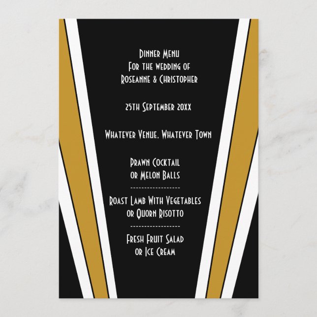Menu Art Deco Design Black E Dourado Casamento (Frente)
