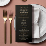 Menu Art Deco Simples Casamento Dourado Elegante<br><div class="desc">Aumente sua experiência de jantar de casamento com nosso Quadro de Deco de Arte Negra de 4" x 9", um menu plano de lado único, um complemento refinado para nossa coleção sofisticada. Apresentando um clássico quadro preto de Arte Deco, este menu meticulosamente projetado complementa a elegância geral de sua celebração....</div>