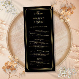 Menu Arte Clássica Deco Preto e Dourado Casamento