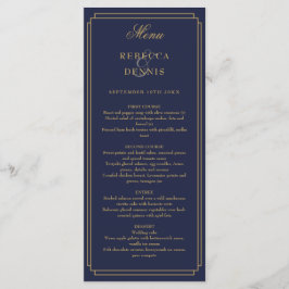 Menu Arte Clássica Marinho Azul E Casamento Dourado
