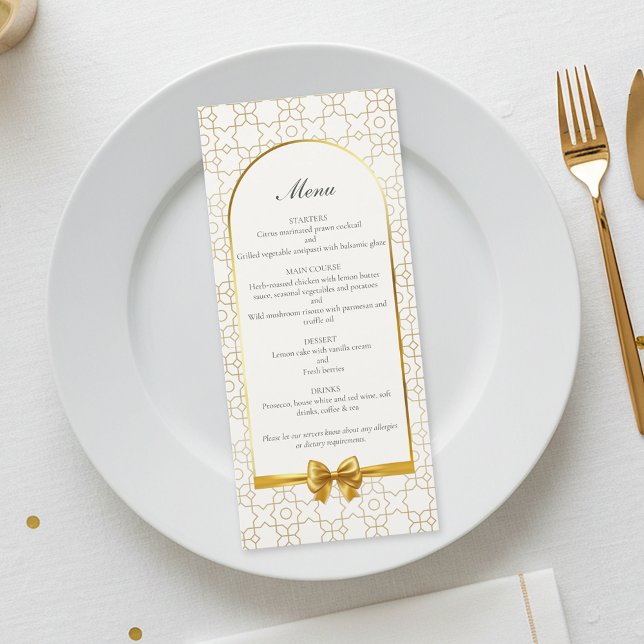 Menu Arte Deco Inspirado em Arco Geométrico Dourado par (Gold & Ivory Geometric Art Deco Wedding Menu Card)