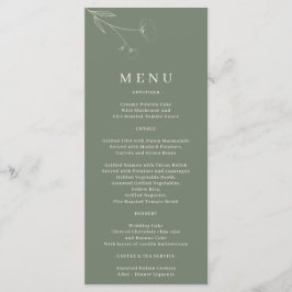 Menu Arte Floral em Algodão Verde Sálvia Casamento