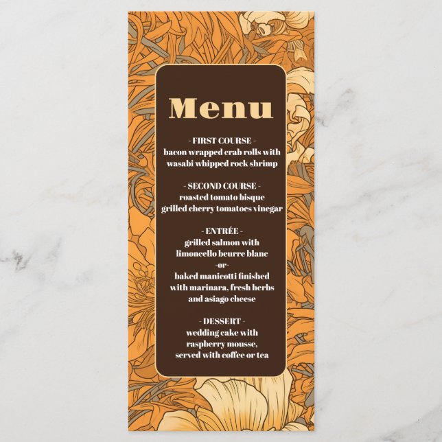 Menu Arte Floral Laranja Queimada Nouveau Casamento (Frente)
