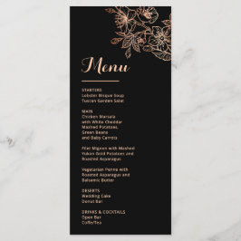 Menu Arte Linear Floral em Rose Gold Casamento Preto