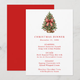 Menu Árvore de Natal em Aquarela Elegante com Laço de G