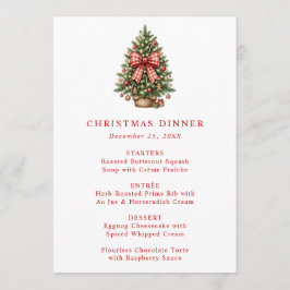 Menu Árvore de Natal em Aquarela Elegante com Laço de G