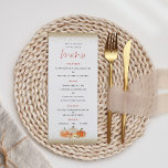 Menu Autumn Pumpkins Florals Dourado Casamento Glitter<br><div class="desc">Autumn Pumpkins Florals Dourado Casamento Glitter. Um toque de brilho com brilho falso em ouro, junto ao topo e ao fundo, e abóboras de laranja e creme autóctones e florais embelezados com brilho falso no fundo. Um script elegante para Menu e fácil personalizar o resto do texto de acordo com...</div>
