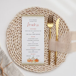 Menu Autumn Pumpkins Florals Dourado Casamento Glitter