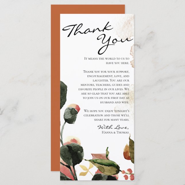 Menu Autumn Watercolor Floral Obrigado Configuração de  (Frente/Verso)