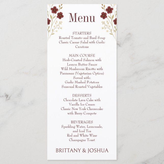 Menu Autumn Wildflower Elegant Boho Wedding (Frente)
