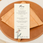 Menu Aves do Paraíso para design de Aquarela de Casamen<br><div class="desc">Incêndio em uma experiência culinária inspirada pelo encanto e sabores da Califórnia com nosso cardápio de casamento desenhado por aquarelas. Este menu elegante e artístico mostra os pratos elegantes que serão servidos no seu dia especial. O design de aquarela apresenta matizes macios e vibrantes,  lembrando as aves do paraíso.</div>
