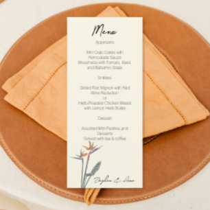 Menu Aves do Paraíso para design de Aquarela de Casamen