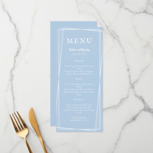 Menu Azul Claro Elegante Casamento Sofisticado Personal (Frente/Verso In Situ)
