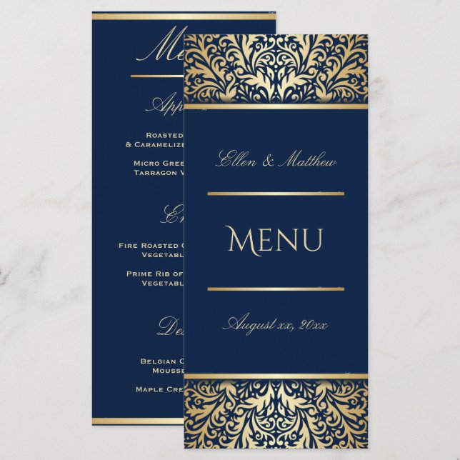 Menu Azul de luxo, Jantar Recepção de casamento (Frente/Verso)