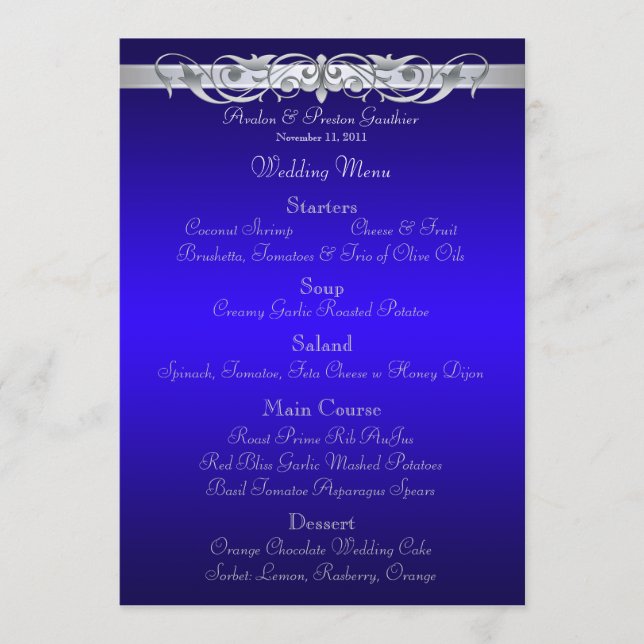 Menu azul do casamento da grã-duquesa rolo (Frente)