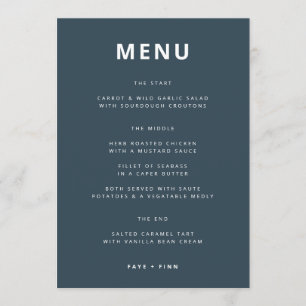 Menu Azul-escuro Casamento minimalista escandinavo