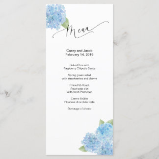 Menu Azul Hydrangea Watercolor
