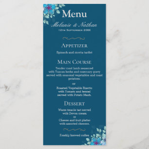Menu Azul-marinho e Azul-claro, cor-de-água floral Eleg