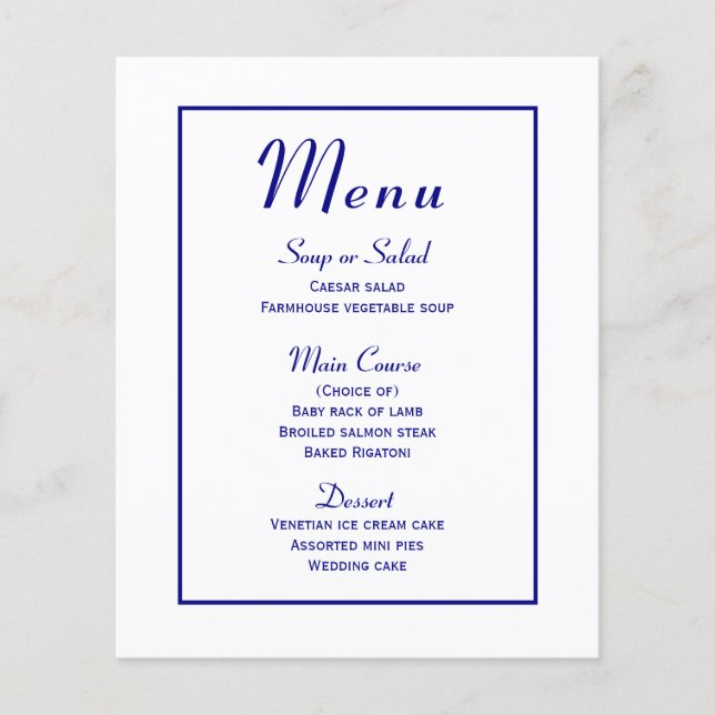 Menu Azul marinho - Elegante de Casamento Moderno  (Frente)
