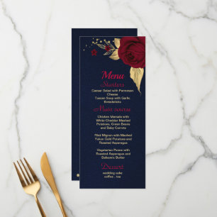 Menu azul-marinho floral de ouro burgundy