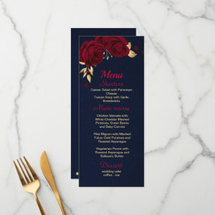 Menu azul-marinho floral de ouro burgundy