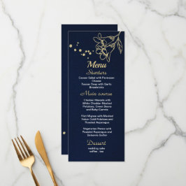 menu azul marinho floral dourado