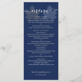 Menu Azul Marinho Folha de Bordo Elegante Casamento Boh