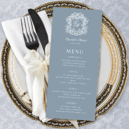 Menu Azul Poeirento Elegante Formal Monograma Brasão Ca