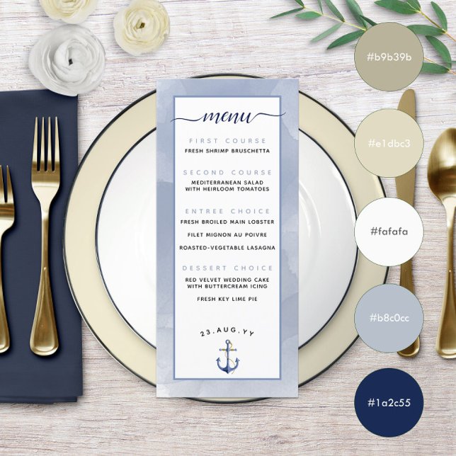 Menu 🌊Azul Poeirento Silenciado Até Casamento de Praia (🌊Muted Dusty Blue Even \ Watercolor Beach Wedding Menu
)