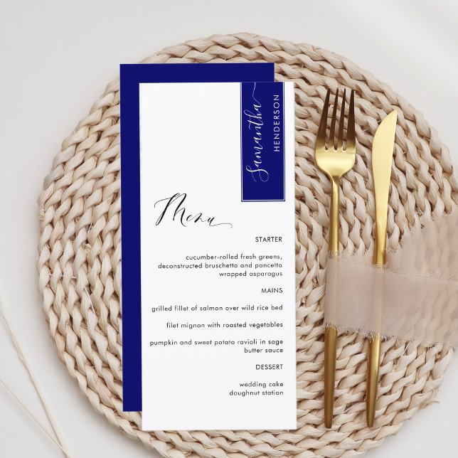 Menu Azul Real, Personalizado com o Nome do Convidado E (Criador carregado)