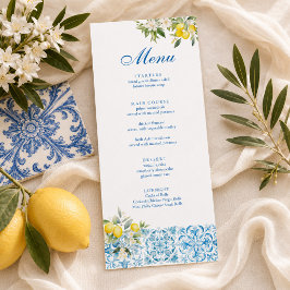 Menu Azulejo Azul de Limão Mediterrâneo Casamento