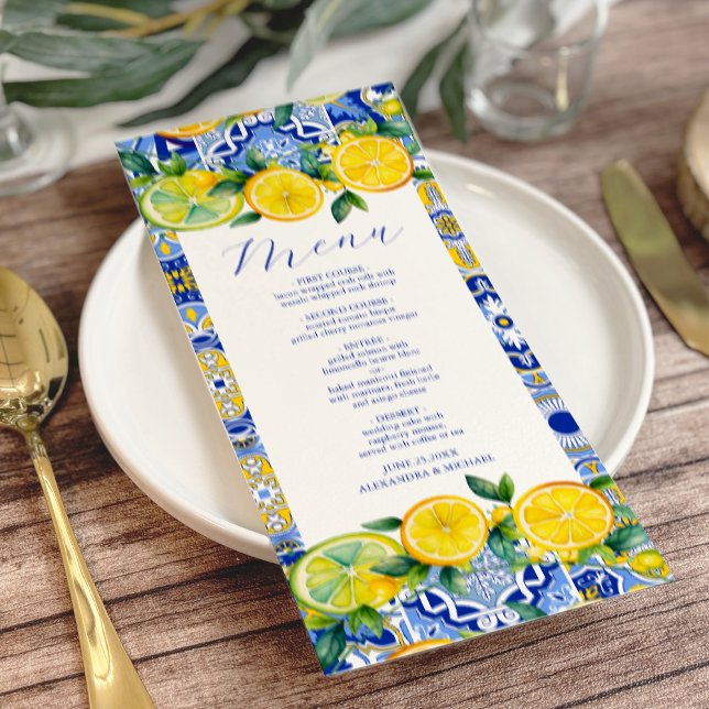 Menu Azulejos Azuis Limões Casamento (Criador carregado)