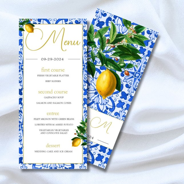 Menu Azulejos brancos Verões Limões Monograma (Criador carregado)