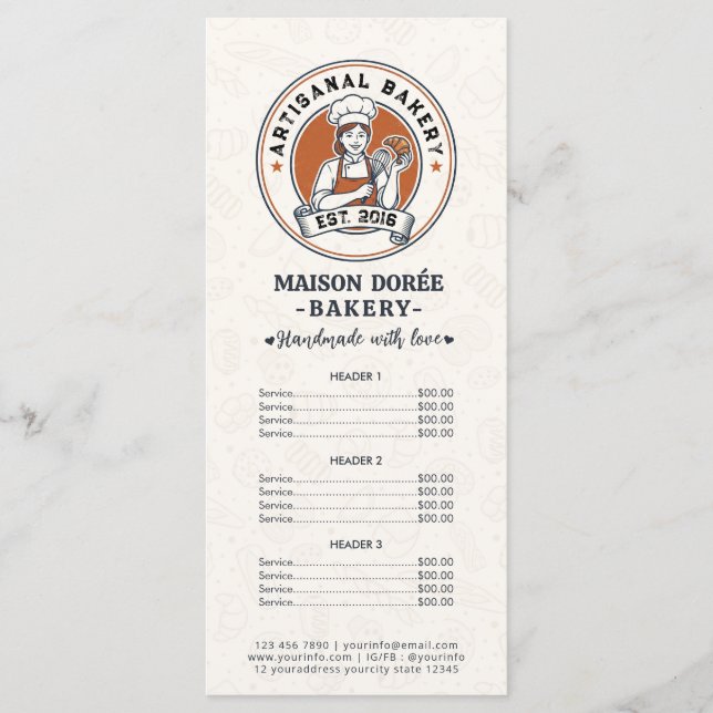 Menu Bakery Pastry Chef Baking Catering Gold Price List (Frente)
