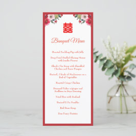 Menu Banquete de casamento chinês com aguarela floral v