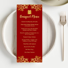 Menu Banquete de casamento chinês moderno floral vermel