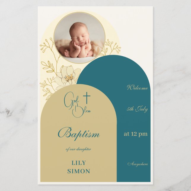 Menu Baptism do batizado Dourado (Frente)