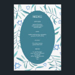 Menu Bar Bat Mitzvah Casamento Judaico Personalizado em<br><div class="desc">Menu personalizado perfeito para um morcego mitzvah, bar mitzvah ou outra celebração judaica! A mão fez a aquarela arte para você na frente e atrás! TOTALMENTE PERSONALIZÁVEL! Clique em "Personalizar" acima para editar o texto. Clique em "editar usando a ferramenta design" para ajustar as fontes, as cores e os posicionamentos...</div>